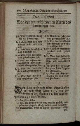 Das II. Capitel. Von den unterschiedlichen Arten des Lateinischen stili.