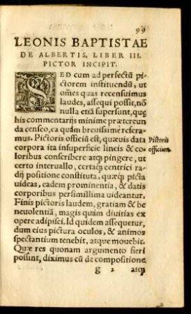 Leonis Baptistae De Albertis, Liber III. Pictor Incipit.