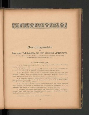 Gesichtspunkte zum Bau einer Volksheilstätte für 100 männliche Lungenkranke.