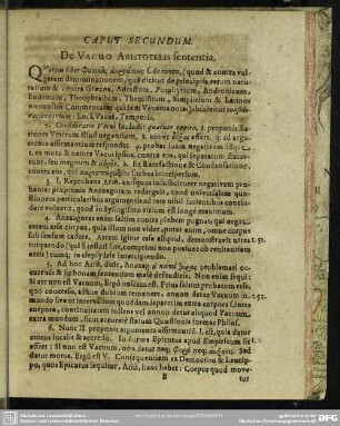Caput Secundum. De Vacuo Aristotelis sententia