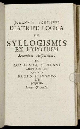 Diatribe Logica De Syllogismis Ex Hypothesi Secundum Aristotelem.