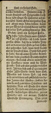Gebet / umb ein seeliges Ende.
