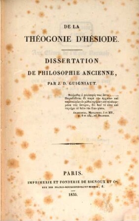 De la Théogomie d'Hésiode : Dissertation de philosophie ancienne