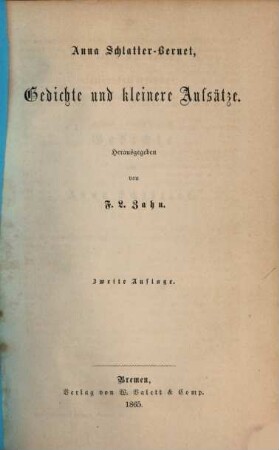 Anna Schlatter-Bernet, Gedichte und kleinere Aufsätze