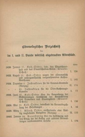 Chronologisches Verzeichniß der im I. und II. Bande wörtlich abgedruckten Aktenstücke.