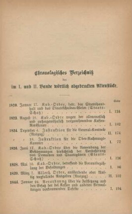Chronologisches Verzeichniß der im I. und II. Bande wörtlich abgedruckten Aktenstücke.