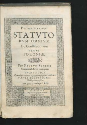 Promptuarium Statutorum Omnium Et Constitutionum Regni Poloniae