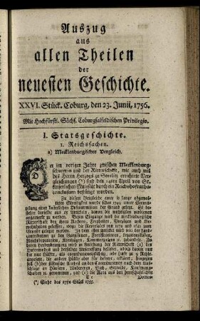 XXVI. Stück. Coburg, den 23. Junii, 1756.