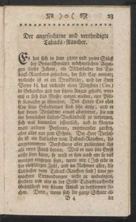Der angefochtene und vertheidigte Tabacks-Raucher.