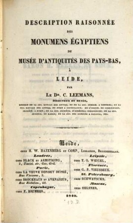 Description raisonnée des Monumens Egyptiens du Musée d'Antiquités des Pays-Bas à Leide