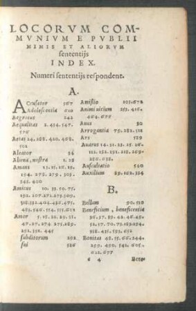 Locorum Communium E Publii Mimis Et Aliorum sententiis Index.