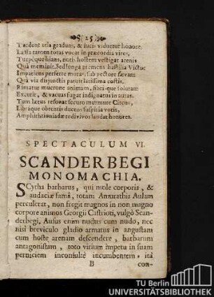 Spectaculum VI. Scanderbegi Monomachia.