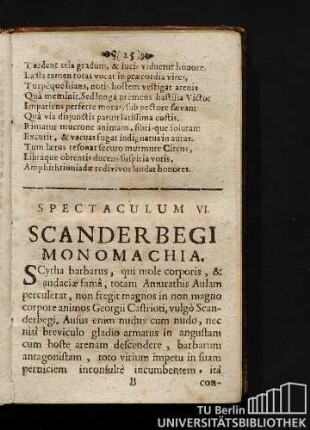 Spectaculum VI. Scanderbegi Monomachia.
