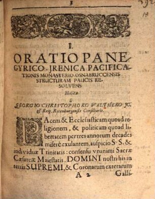 Ivbila Pacis : Iubila Pacis, Tribus Orationibus Mandato Amplissimi Senatus &c ... Rotenburgi ad Tubarim in aula Scholasterii XII. Augusti Anno MDCL habitis