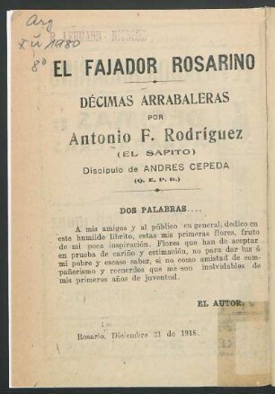 El fajador rosarino : dècimas arrabaleras : con el tango "Melenita"