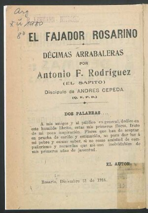 El fajador rosarino : dècimas arrabaleras : con el tango "Melenita"
