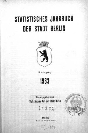 9.1933: Statistisches Jahrbuch der Stadt Berlin
