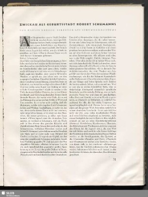 Zwickau als Geburtsstadt Robert Schumanns