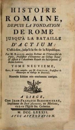 Histoire romaine : Depuis La Fondation De Rome Jusqu'à La Bataille D'Actium, C'est-à-dire, jusqu'à la fin de la République, 9