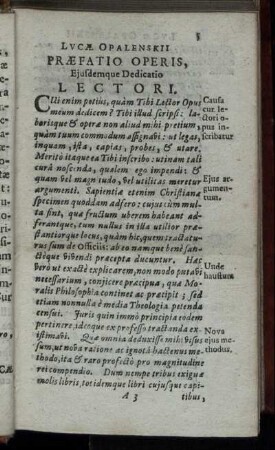 Lucæ Opalenskii Præfatio Operis Ejusdemque Dedicatio Lectori
