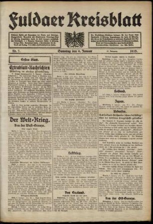 Erste Ausgabe vom Samstag, den 09. Januar 1915.