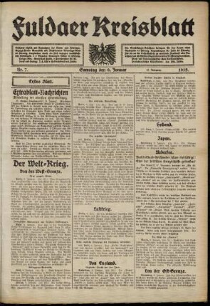 Erste Ausgabe vom Samstag, den 09. Januar 1915.