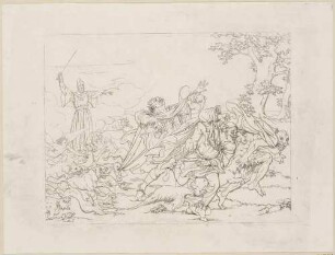 Zu Shakespeares "Der Sturm", Blatt 11, 4. Akt, 1. Szene: Prospero verjagt Stephano, Trinculo und Caliban