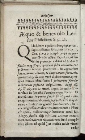 Aequo & benevolo Lectori Philebraeo S. pl D.