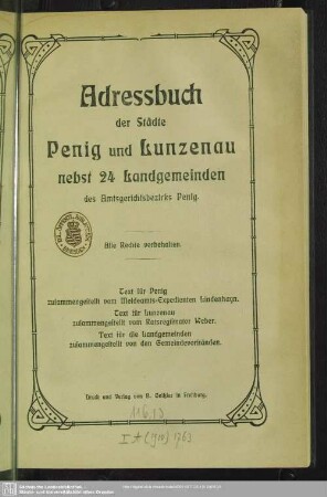 1910: Adressbuch der Städte Penig und Lunzenau nebst 24 Landgemeinden des Amtsgerichtsbezirks Penig