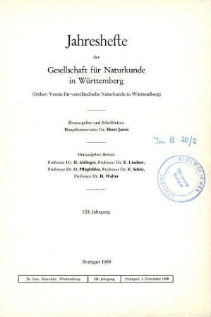 Bd. 124, 1969: Jahreshefte der Gesellschaft für Naturkunde in Württemberg