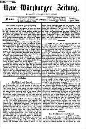 Neue Würzburger Zeitung : Würzburger Abend-Zeitung ; Würzburger Anzeiger und Handelsblatt. 1864,7/12 = Jg. 61