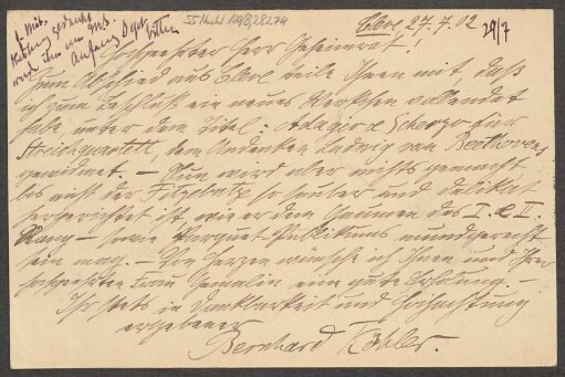 Brief an Ludwig Strecker <senior> und B. Schott's Söhne : 27.07.1902