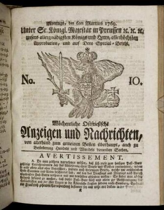 No. 10. Montags, den 6ten Martius 1769.