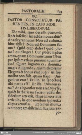 XC. Pastor Consoletur Parentes, In Casu Mortis Liberorum