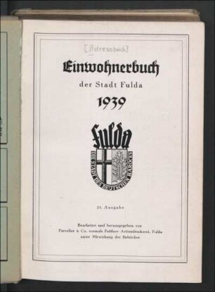 1939: Einwohnerbuch der Stadt Fulda