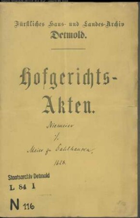 Niemeier, Kord zu Orbke gegen Hermann Meier zu Dahlhausen - Schuldforderung