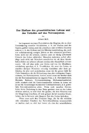 Der Einfluss des grossstädtischen Lebens und des Verkehrs auf Nervensystem