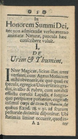 I. De Urim & Thumim.