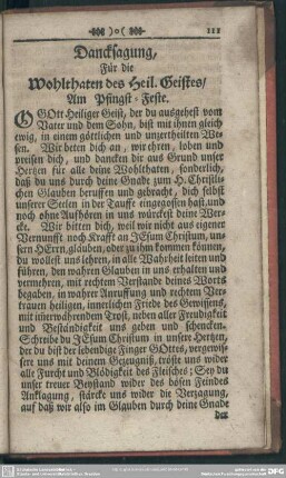 Dancksagung, Für die Wohlthaten des Heil. Geistes, Am Pfingst-Feste