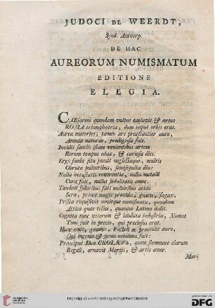 De hac aureorum numismatum edtione elegia