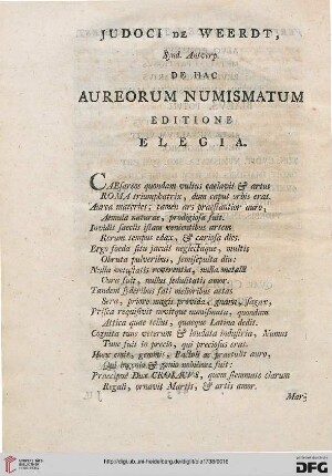 De hac aureorum numismatum edtione elegia