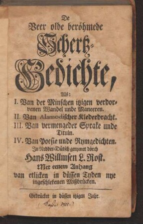 De Veer olde beröhmede Schertz-Gedichte