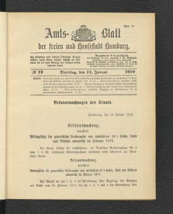 No.12, Dienstag, den 14. Januar 1919