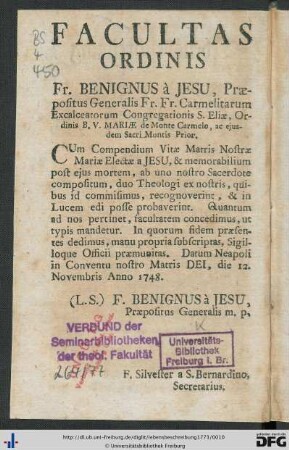Facultas Ordinis; Censura; Protestatio.