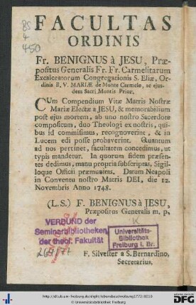 Facultas Ordinis; Censura; Protestatio.