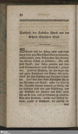 Diebstahl des Castellan Runck und des Schloß-Schlossers Stief