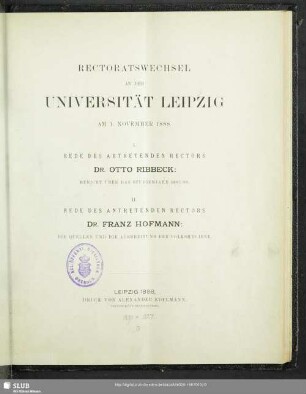 1887/88: Rektoratswechsel an der Universität Leipzig
