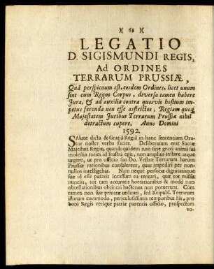 Legatio D. Sigismundi Regis, Ad Ordines Terrarum Prussiae, ...