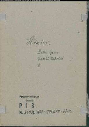 Zivilstandsregister der katholischen Gemeinde Höxter St. Nikolai, Kreis Höxter (GHT 1808-1813). (Gemeinde: Katholische Gemeinde Höxter St. Nikolai)