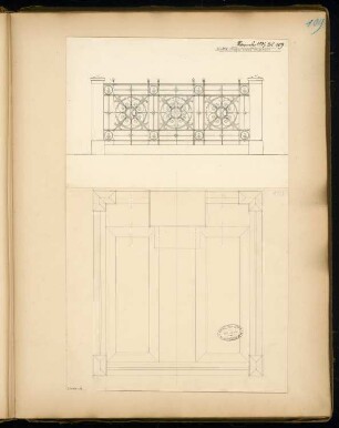 Grabdenkmal für Geheimrat Koch, Thale Monatskonkurrenz November 1877: Grundriss, Aufriss Ansicht der Einfriedung